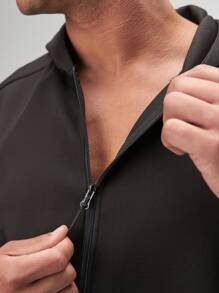 ARC Activewear Oversized Full Zip Hoodie Performance Top Gym Workout Jacket Pullover - Black - View 7