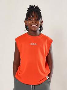 SUMWON 夏季街头服饰基本款都市背心无袖短裤运动服青年健身 - 橘色 - 查看 3