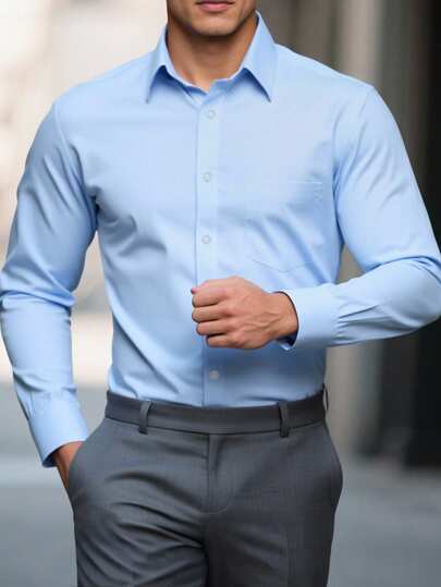 Manfinity Mode 大码男士休闲商务纯色长袖衬衫