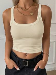 Livesso 夏季新款纯色休闲商务风女式吊带背心 - 米色 - 查看 4