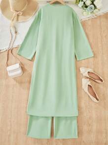 3 件套青少年女孩休闲开衫、吊带背心和裤子套装，春秋季