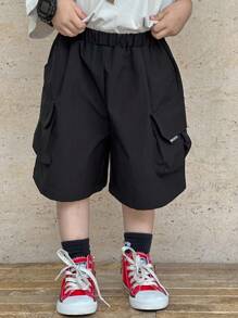 Dazy Kids Young Boy Letter Print Loose Fit Cargo Shorts