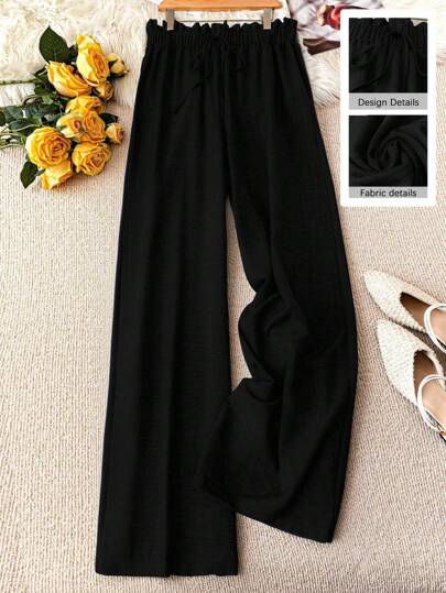 DreamSkyne Plus Size Women's Casual Solid Color Paper Bag Waist Wide Leg Pants Fall Cloth For Women