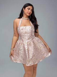 Lyrianda Váy ngắn hở lưng phong cách công chúa cổ điển lãng mạn cho nữ cỡ lớn bằng vải jacquard có họa tiết, váy dự tiệc/nghỉ mát gợi cảm - Nhiều màu - Xem 3