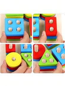 MINKOJA Decoration Wooden Geometric Building Puzzle Matching Toys For Cognitive Color & Shape Recognition And Early Education For Kids School Supplies - Multicolor - View 9