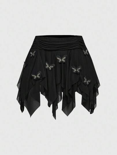 Asymmetric Mesh 3D Bow Decor Women's Skirt, Spring