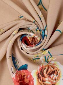 SHEIN PETITE Plus Size Women Lace Patchwork Floral Print Khaki Lightweight Cardigan - Khaki - View 7