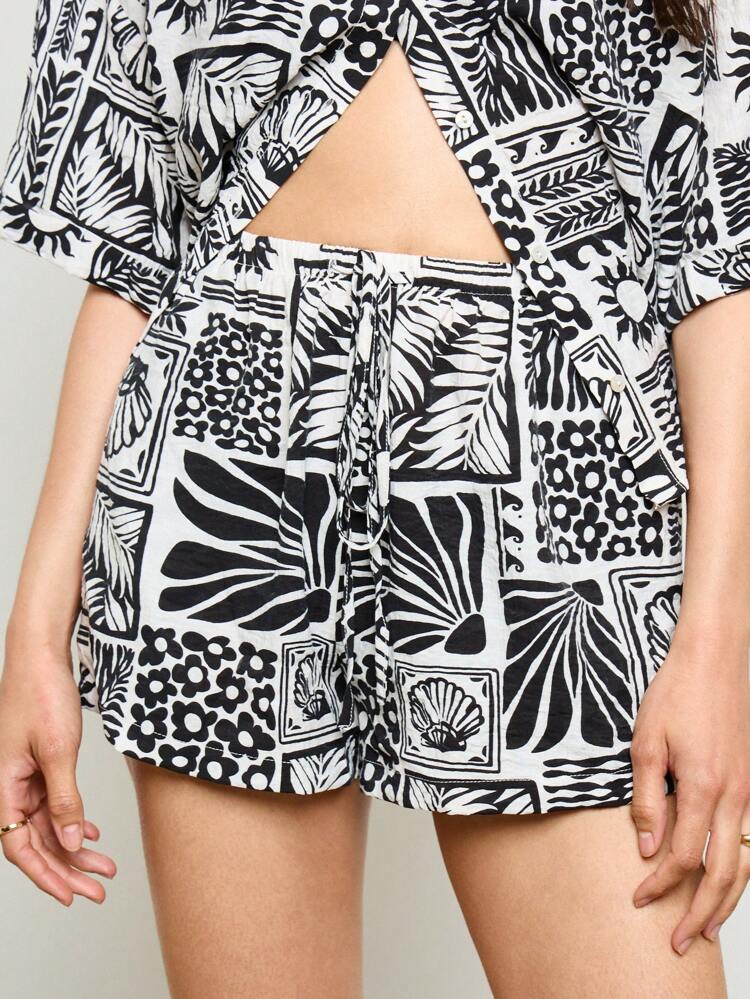 Shell Print Bralette Oversized Button Down Matching Set