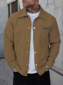 Manfinity Homme Men's Casual Everyday Corduroy Jacket, Spring/Autumn Men Shacket Men Overshirt Corduroy Shirt Jacket Men Brown Corduroy Jacket Men Tan Shirt Jacket.A Great Gift For A Boyfriend Or Husband. - Brown - View 4