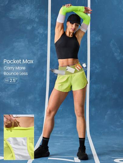 GLOWMODE 2.5'' VitalSwift Pocket Max Quick-Dry Ultralight Kangaroo Multi-Pocket High-Rise Waist Adjustable Drawstring Waist Running Shorts With Built-In Anti-Odor Underwear Workout Running Training