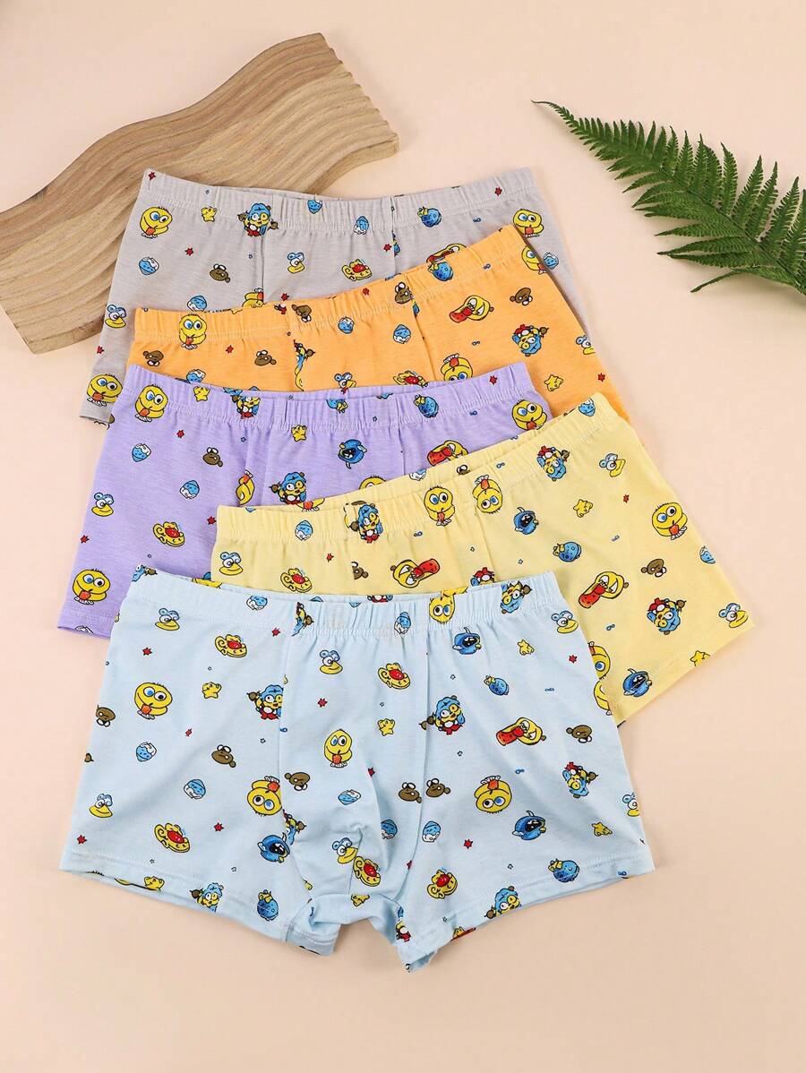 5pcs/Set Cartoon Print Tween Boys' Boxer Briefs - Multicolor - View 1