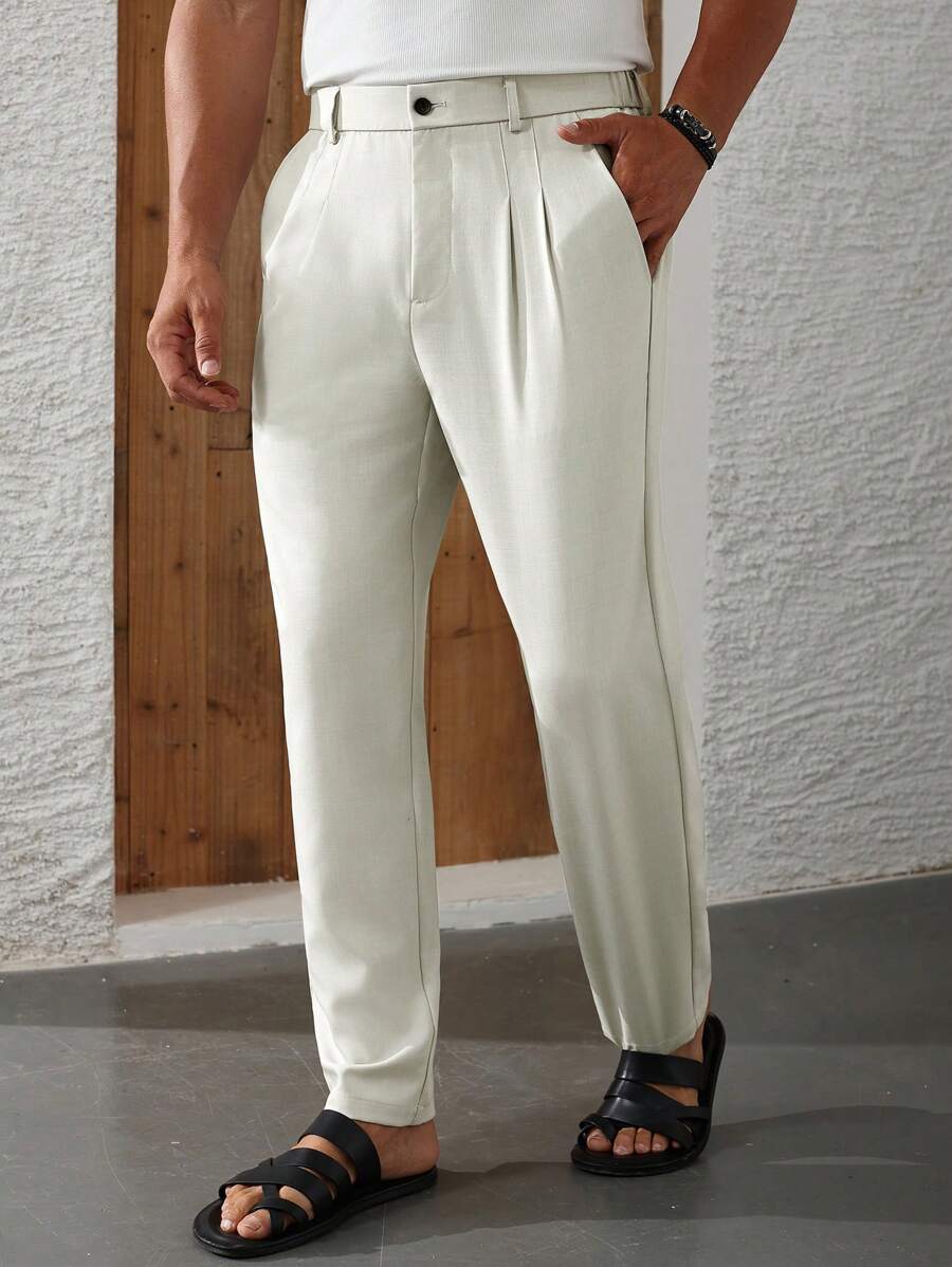 Manfinity Homme Men's Casual & Versatile Solid Color Tapered Pants - Khaki - View 1
