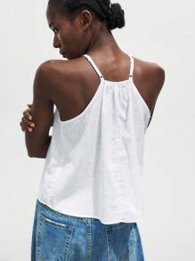 Maija 2026 Spring & Summer Outfits Women's Halter Design Bohemian Resort Top, White Pleated Camisole For Summer Vacation, Beach Wear Romantic,Bohemian Style, Beach Wear, Swimsuit Cover-Up,Simple Daily Wear, Country Style, Essential, Solid Color,Ideal For Woman Going Out Tops Graduation Outfit European Summer Hawaii Outfits For Women Streetwear Women Stockholm Style Teacher Outfits For Women,Summer Tops,Beach Outfit For Women - Apricot - View 2