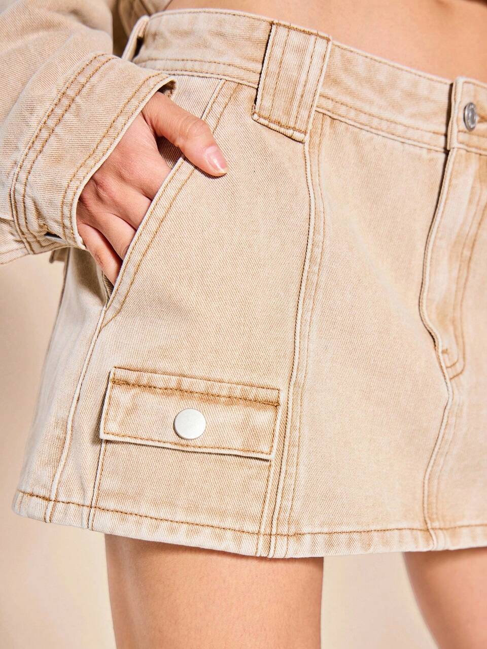 Low Rise Cargo Pocket Detail Washed Denim Mini Skirt Only Summer Cute Vacation Sexy Festival Rave Western Concert Chic Spring