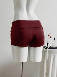 Elamini Minifalda short asimétrica de cintura baja con diseño de remaches - Óxido marrón - Ver 2