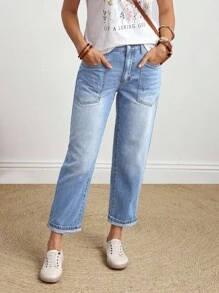 EMERY ROSE Women Pocket Design Casual Loose Fit Tapered Jeans Mom Jeans Boyfriend Jeans Loose Jeans Baggy Jeans - Light Wash - View 4