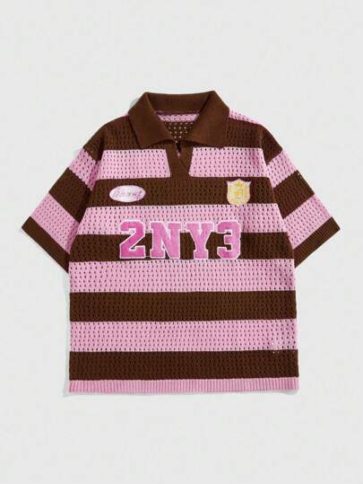 Prep Men's Digital Striped Jacquard Short Sleeve Knit Polo Shirt