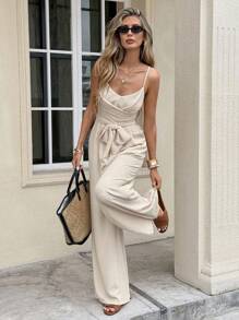 Serisse Women's Simple & Fashionable Sleeveless Jumpsuit, Suitable For Summer Casual - Apricot - View 1