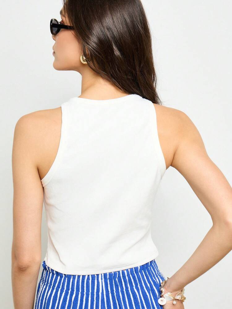 Ribbed Seashell Print Crop Tank Top