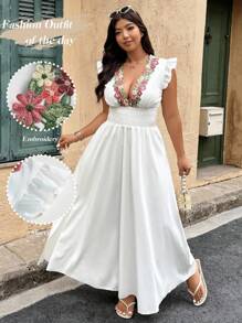 Weeklong 大码刺绣假日休闲白色连衣裙