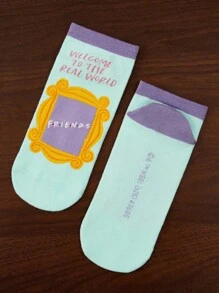 FRIENDS X SHEIN 4 pares de calcetines casuales para mujer suaves, transpirables y que absorben la humedad - Calcetines cortos coloridos y de moda, reforzados en el dedo del pie y el talón para mayor durabilidad, todo a juego para todas las estaciones
