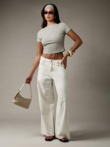 MISSGUIDED Form Fitting Ribbed Crop Top Classic Striped Basic Short Sleeve Tee Essential Summer Casual Knitwear Stretchy Top