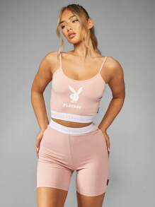 Missguided x Playboy Premium Studio Biker Set High Waisted Mid Thigh Length Two Piece Outfit