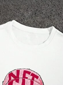 Manfinity EMRG 男士宽松圆领短袖T恤，美式街头嘻哈风格 - 白色 - 查看 3