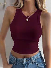 DAZY Camisola de verão feminina de cor sólida e ajustada