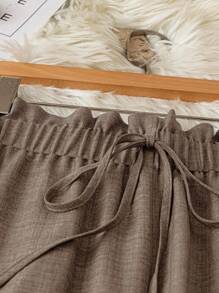 Linhara Plus Size Casual Solid Color Wide Leg Pants Fall Cloth For Women - Apricot - View 4