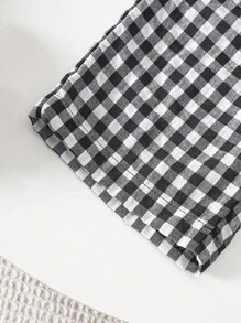 SHEIN Playful Pals 2 件女婴格子印花休闲韩版舒适时尚百搭服装，春夏 - 黑與白 - 查看 5