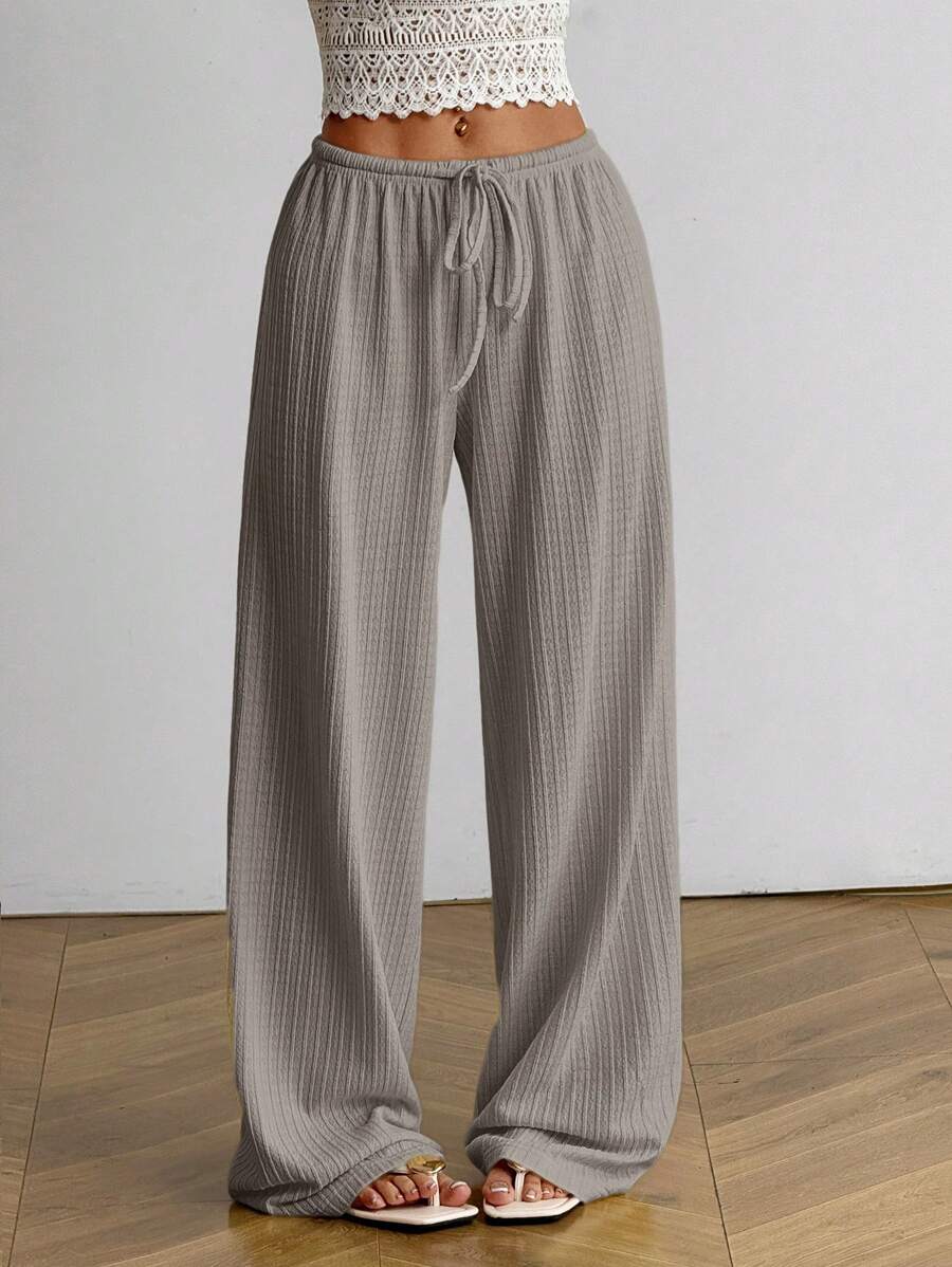 SHEIN EZwear 女士新款针织纹理灰色裤子，适合休闲度假穿着 - 灰色 - 查看 1