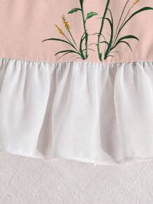 Baby Mädchen grünes minimalistisches Blumen Ärmel und Rock Patchwork Chiffon Design Lässig Nachthemd Nachtwäsche - Pink - Übersicht 7