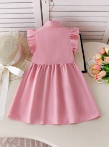 Vestido de verano de estilo campestre para niñas jóvenes con diseño de cuello sin mangas y decoración floral en color rosa - Rosa - Ver 2