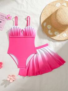 Young Girl' Cute Ombre Shell Print Bikini Top - Pink - View 1