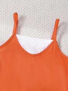 Mono de verano para niña preadolescente con bloques de color y bolsillos dobles - Naranja - View 4