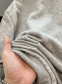 SHEIN Tween Girl 休闲基本款半拉链高领混纺灰色运动衫 - 灰色 - 查看 4