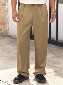 HIMLAND Pantaloni de costum casual pentru bărbați, cu buzunar țesut