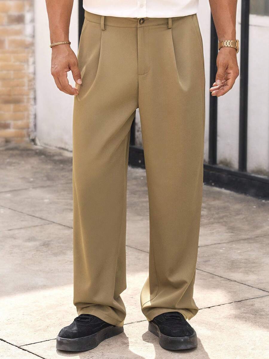 HIMLAND Pantaloni de costum casual pentru bărbați, cu buzunar țesut