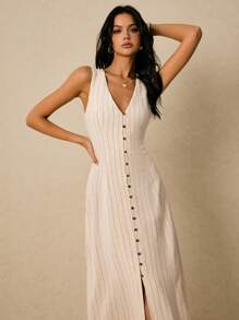 Poéselle 女式无袖条纹休闲度假连衣裙