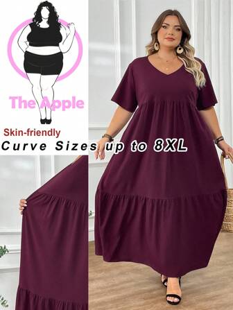 SHEIN CURVE+ Plus Size Maxi Beach Holiday Resort Dress Boho Vacationsummer/Country/Beach Vacation Outfits/Beach Outfits/Beach Wear,Maxi Dress