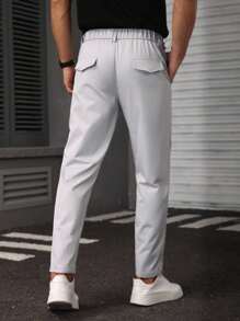 Manfinity Homme Pantaloni de navetă casual pentru bărbați, în culori simple - Gri deschis - Vizualizare 2