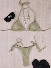 Musera Resort Costume de baie bikini cu guler halter și legături laterale, pachet de 4 piese, costume de baie pentru primăvară/vară, pentru vacanță, plajă, drăguț - alb - Vizualizare 1