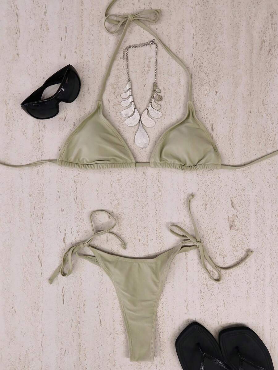Musera Resort Costume de baie bikini cu guler halter și legături laterale, pachet de 4 piese, costume de baie pentru primăvară/vară, pentru vacanță, plajă, drăguț - alb - Vizualizare 1