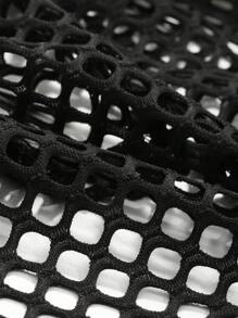 DAZY Solid Hollow Out Crop Top Festival Sheer Long Sleeve Women Tops