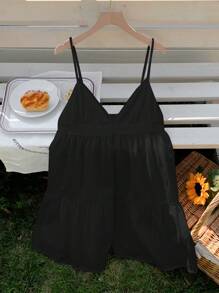 Comfortcana 女式休闲纯色细肩带迷你连衣裙，夏季