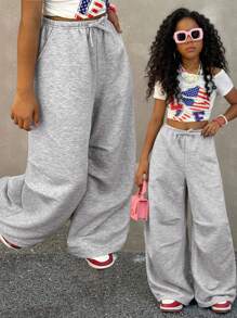Coolane Kids Tween Girls Spring/Summer Streetwear Loose Fit Casual Street Style Sports Sweatpants Fall/Winter - Grey - View 2