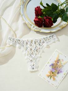 SHEIN Tanga de mujer con aplicaciones de encaje, parche y decoración de moño