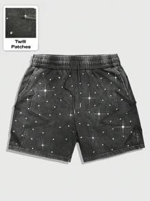 ROMWE MEN Street Life 男士夏季休闲街头斜纹布水钻抽绳腰短裤