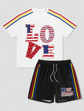 Anime Conjunto de 2 piezas: Camiseta de manga corta casual y pantalones cortos para hombre